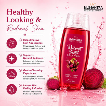 BIOMANTRA Professional Beetroot Gentle Body Wash | Refreshing & Moisturizing Body Cleanser for Healthy Looking Skin | Helps Improve Skin Radiance | Daily Use Shower Gel | 100ml