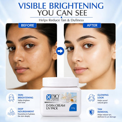 Bio Mantra D-Tan Pack Skin Lightening Cream UV Pack with Lotus Flower Extract for Glowing Skin | Oil Free Formula | Face & Neck De-Tan Cream for Men & Women | 300g