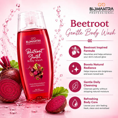 BIOMANTRA Professional Beetroot Gentle Body Wash | Refreshing & Moisturizing Body Cleanser for Healthy Looking Skin | Helps Improve Skin Radiance | Daily Use Shower Gel | 100ml