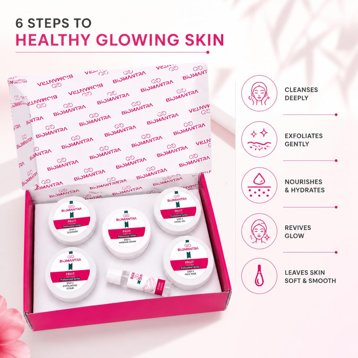 BIOMANTRA Fruit Facial Kit 500g | 6-Step Professional Tan Removal Facial for Deep Cleansing & Skin Brightening | Salon Quality Face Care | FREE 1000ml Stainless Steel Water Bottle (Worth ₹299)