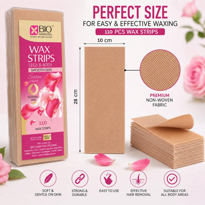 BIOMANTRA Non-Woven Wax Strips for Hair Removal | 110 PCS Reusable Waxing Paper Strips for Legs, Arms, Underarms & Body | Soft & Strong Fabric