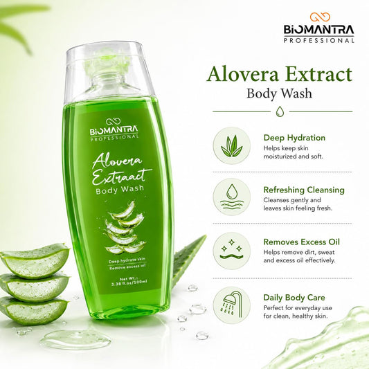 BIOMANTRA Aloe Vera Body Wash Pack of 2 + 1 Free | Rejuvenating & Soothing Body Cleanser | Helps Improve Skin Texture | Moisturizing Daily Shower Gel for Soft & Healthy Looking Skin | 300ml (100 x 3)