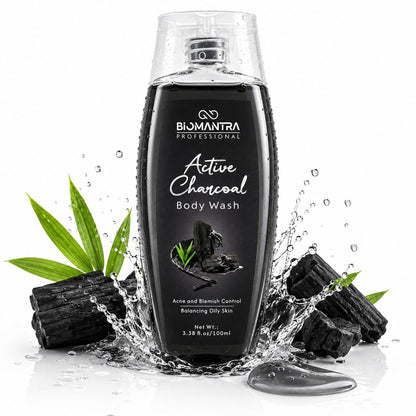 BIOMANTRA Active Charcoal Body Wash | Deep Cleansing & Oil Balancing Body Cleanser | Refreshing Daily Shower Gel for Healthy Looking Skin | Suitable for Oily Skin | 100ml