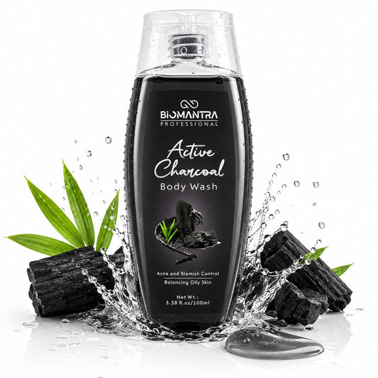 BIOMANTRA Active Charcoal Body Wash | Deep Cleansing & Oil Balancing Body Cleanser | Refreshing Daily Shower Gel for Healthy Looking Skin | Suitable for Oily Skin | 100ml