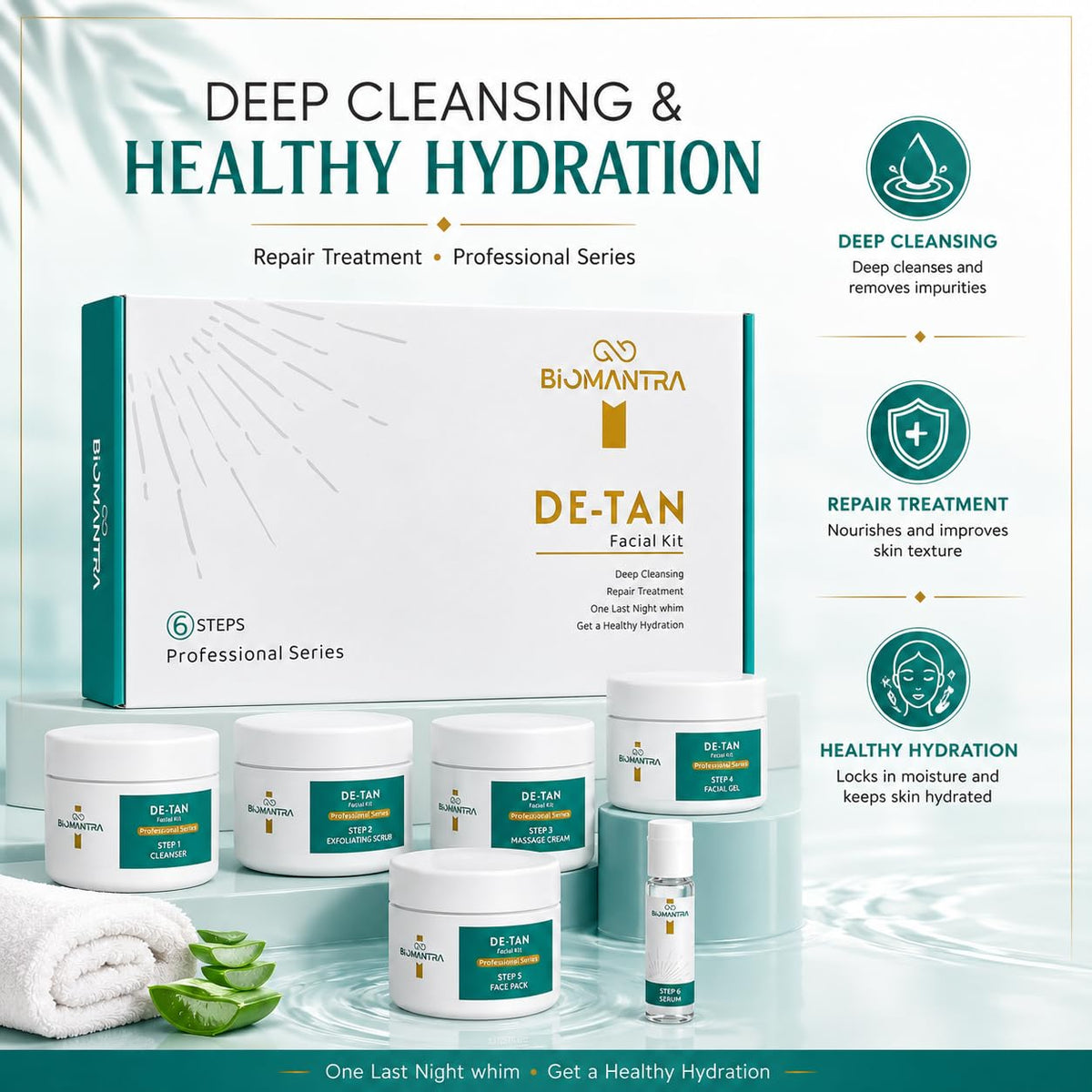 BIOMANTRA De-Tan Facial Kit 500g | 6-Step Professional Tan Removal Facial for Deep Cleansing & Skin Brightening | Salon Quality Face Care | FREE 1000ml Stainless Steel Water Bottle (Worth ₹299)