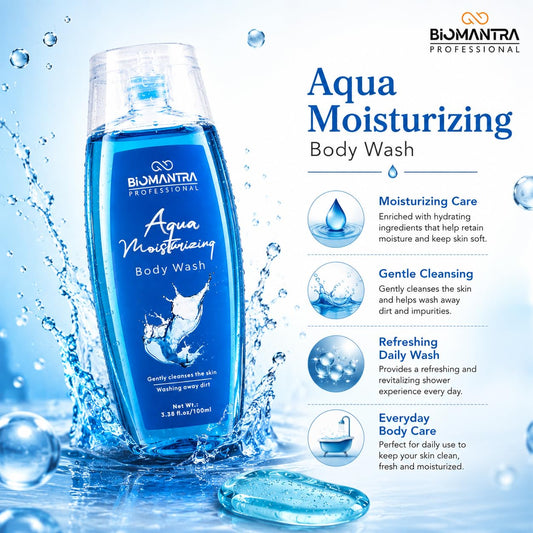 BIOMANTRA Aqua Moisturizing Body Wash | Hydrating & Refreshing Body Cleanser | Gentle Daily Shower Gel for Soft, Smooth & Healthy Looking Skin | Deep Cleansing Formula | 100ml