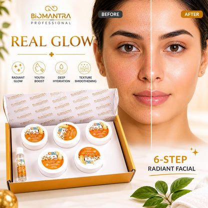 BIOMANTRA Sparkling 24K Gold Facial Kit 500g | 6-Step Professional Tan Removal Facial for Deep Cleansing & Skin Brightening | Salon Quality Face Care | FREE 1000ml Stainless Steel Water Bottle (Worth ₹299)