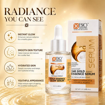 BIOMANTRA Gold Essence Glow Serum for Face with Collagen & Vitamin E | Hydrating Anti-Ageing Skin Brightening Serum for Men & Women | 30ml