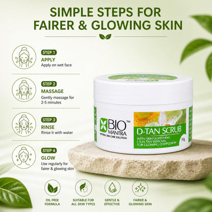 BIOMANTRA Oil Free D-Tan Scrub Lightening Cream | Walnut & Lotus for Tan Removal | Deep Exfoliating Scrub for Glowing Skin | Removes Dead Skin & Dirt | For Men & Women (50g)