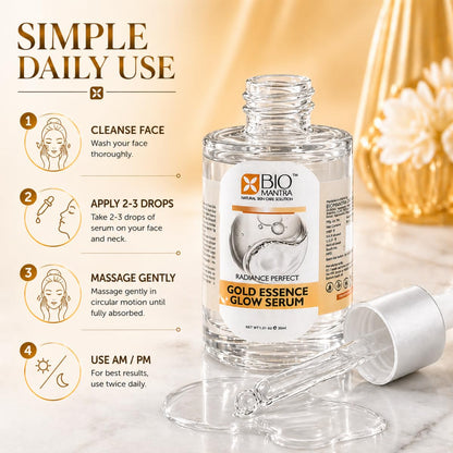 BIOMANTRA Gold Essence Glow Serum for Face with Collagen & Vitamin E | Hydrating Anti-Ageing Skin Brightening Serum for Men & Women | 30ml