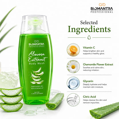 Biomantra Professional Aloe Vera Extract Body Wash | Deep Hydration & Gentle Cleansing | Helps Remove Excess Oil | Moisturizing Body Cleanser for Soft & Fresh Skin | Daily Use | 100ml