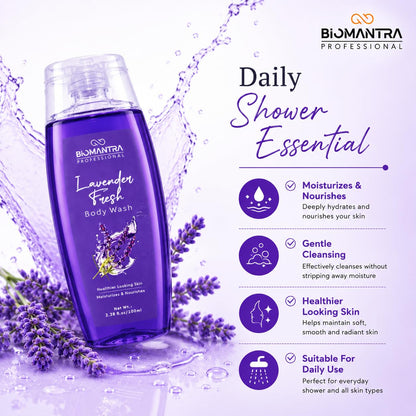 BIOMANTRA Professional Lavender Fresh Body Wash | Moisturizing & Nourishing Shower Gel for Soft, Healthy Looking Skin | Refreshing Lavender Fragrance | Daily Use Body Cleanser | 100ml