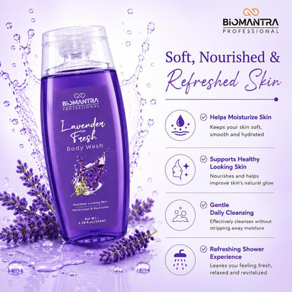BIOMANTRA Hydration & Nourish Body Wash Combo Pack of 4 | Aqua, Rose, Lavender & Mint | Gentle Daily Shower Gel | Suitable for All Skin Types | 100ml Each