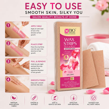 BIOMANTRA Non-Woven Wax Strips for Hair Removal | 110 PCS Reusable Waxing Paper Strips for Legs, Arms, Underarms & Body | Soft & Strong Fabric