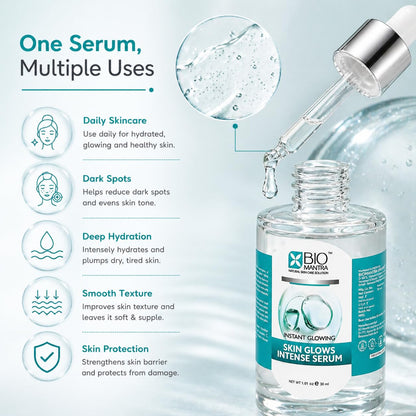 BIOMANTRA Face Serum For Glowing Skin - Skin Glow Face Serum With Vitamin C, Hyaluronic Acid & Vitamin B3 | Hydrating Brightening Serum For Pigmentation & Daily Skin Care 30ml