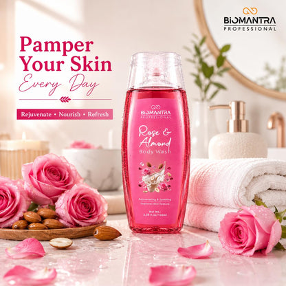 BIOMANTRA Rose & Almond Body Wash | Rejuvenating & Soothing Body Cleanser | Helps Improve Skin Texture | Moisturizing Daily Shower Gel for Soft & Healthy Looking Skin | 100ml