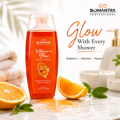Biomantra Professional Vitamin C Glow Body Wash | Cleanses, Hydrates & Refreshes Skin | Helps Improve Skin Radiance | Citrus Fragrance | Daily Use Body Cleanser | 100ml